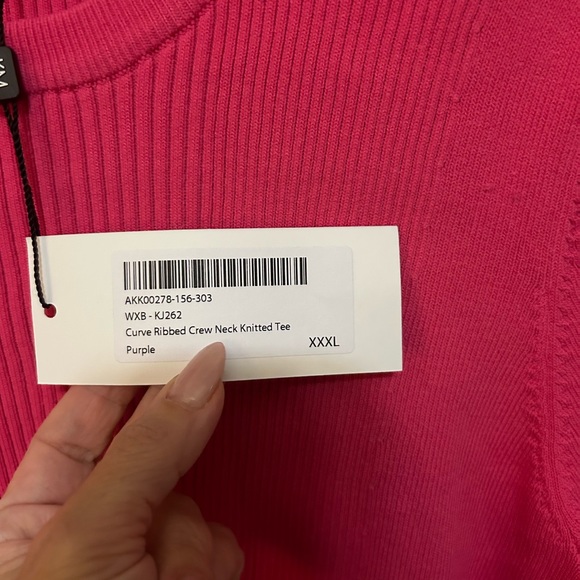 NWT Karen Millen FITTED Ribbed Crewneck Knit Tee Fuschia Pink XXXL Plus Size - Picture 5 of 7
